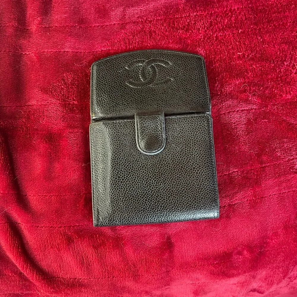 Chanel Black Caviar Leather Double Compact Wallet Vintage Gorgeous Condition - Picture 5 of 15